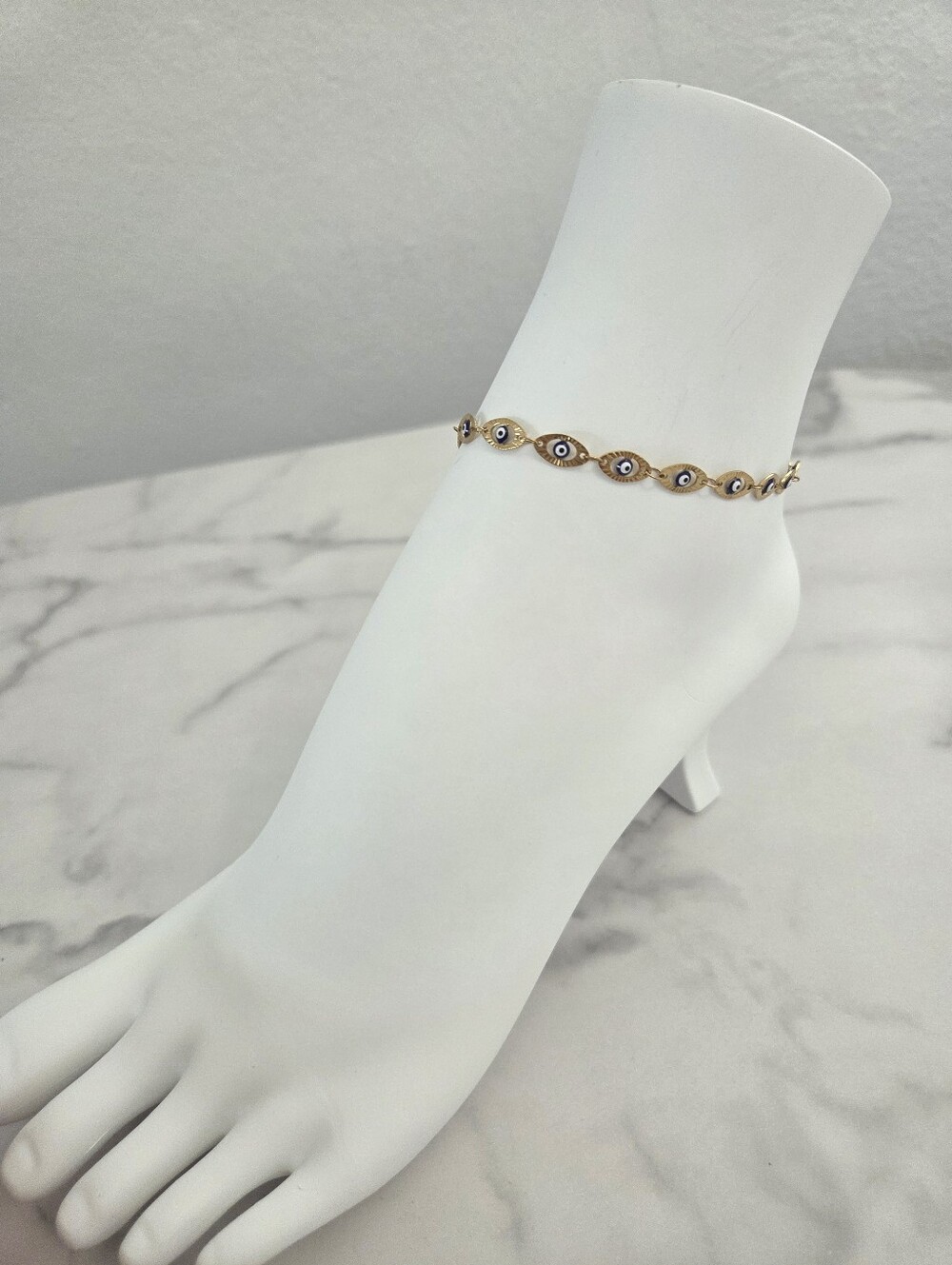 Gold Evil Eye Anklet Stainless Steel Turkish Eye Ankle Bracelet Link Chain - Picture 7 of 13